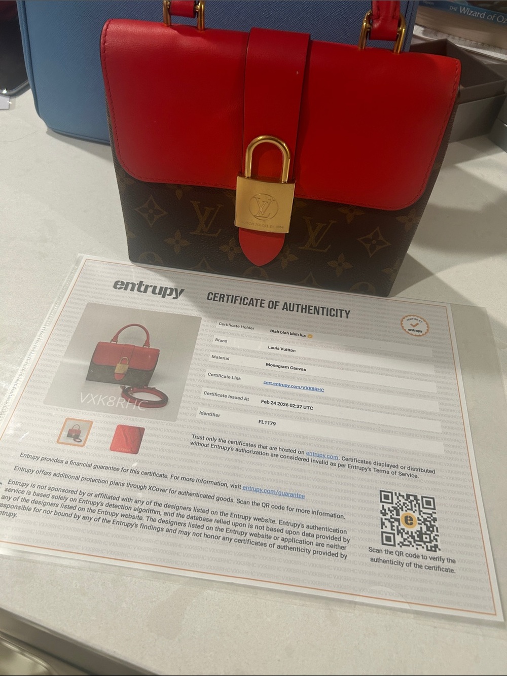 Louis Vuitton Red Leather & Monogram Satchel with Gold Hardware